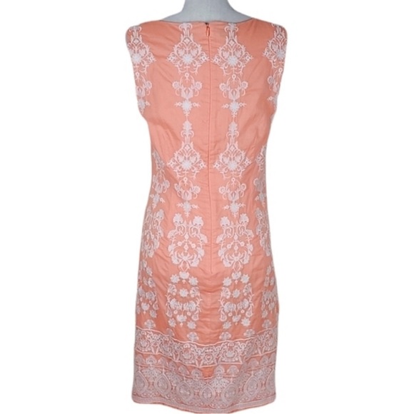 Talbots Peach & White Damask Print Linen Midi Dress size 6P - Picture 3 of 6